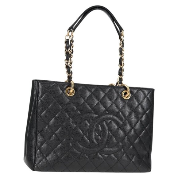 CHANEL Matelasse COCO Mark Chain Bag Grained Calf Skin Black Gold CC Auth PP623M - Picture 1 of 16